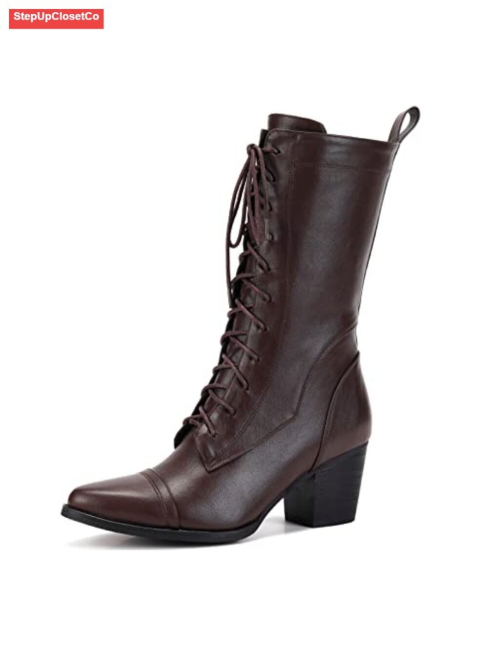 Women's Mid Calf Combat Boots Lace Up Side Zipper Faux Fur Lining Winter Boots